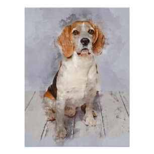 Cute Beagle Watercolor Portrait Poster
