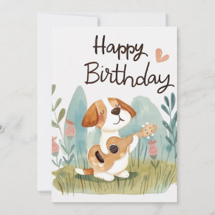 Cute Beagle with a guitar Happy Birthday  Holiday Card