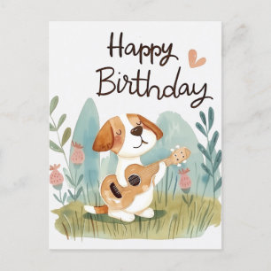 Cute Beagle with a guitar Happy Birthday Postcard