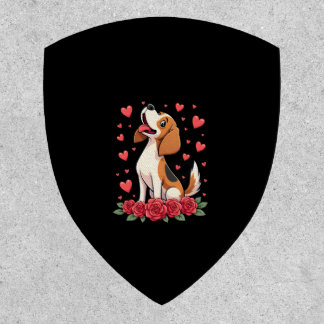 Cute Beagle with Red Roses Hearts Floral Valentine Patch