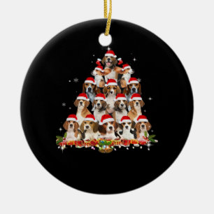 Cute Beagles Christmas Tree Dog Santa Xmas Tee Fun Ceramic Ornament