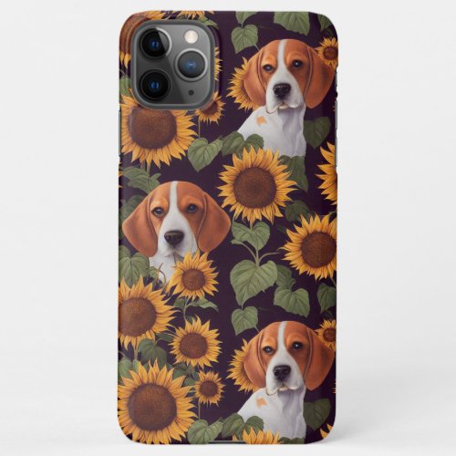 Cute Beagles Enchanted Sunflower Garden Drawing iPhone 11Pro Max Case