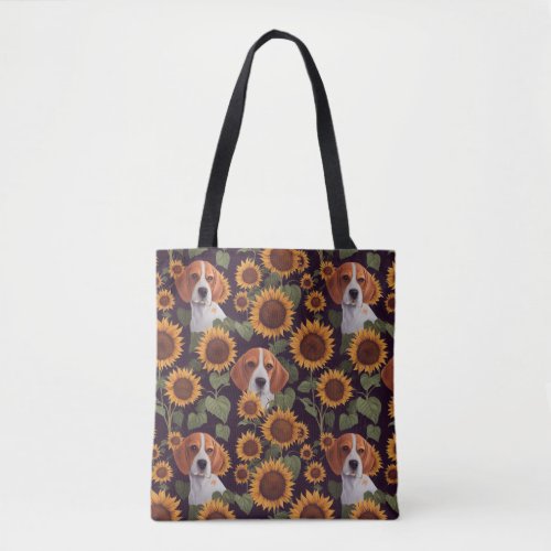 Cute Beagles Enchanted Sunflower Garden Drawing Tote Bag