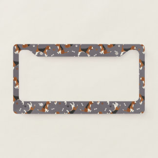 Cute Beagles Paws and Bones Dark Grey License Plate Frame
