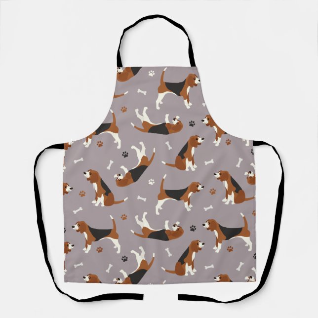 Cute Beagles Paws and Bones Gray Apron (Front)