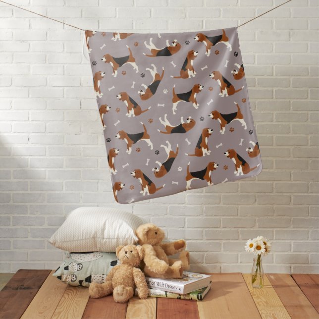 Cute Beagles Paws and Bones Gray Baby Blanket (In Situ)