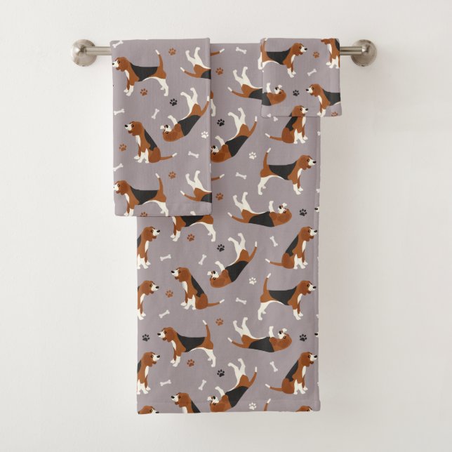 Cute Beagles Paws and Bones Gray Bath Towel Set (Insitu)