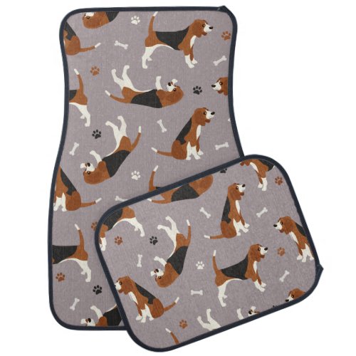 Cute Beagles Paws and Bones Gray Car Floor Mat