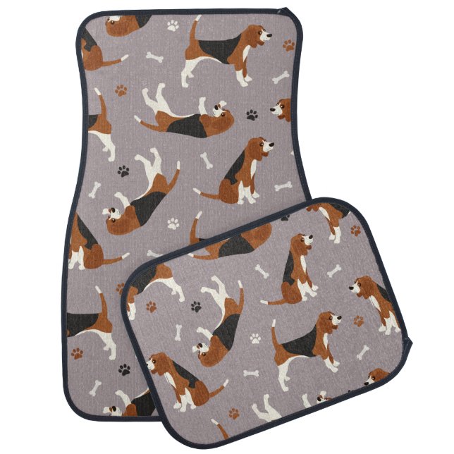 Cute Beagles Paws and Bones Gray Car Floor Mat (Set)