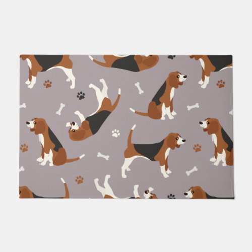 Cute Beagles Paws and Bones Gray Doormat