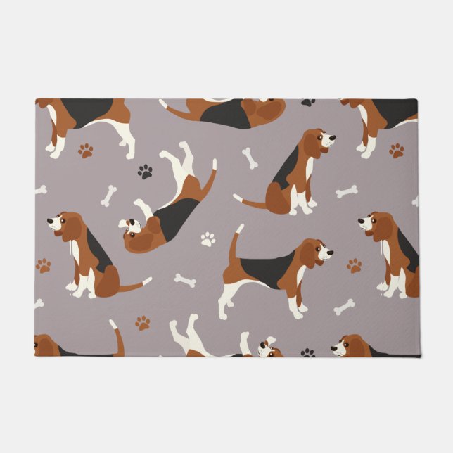 Cute Beagles Paws and Bones Gray Doormat (Front)