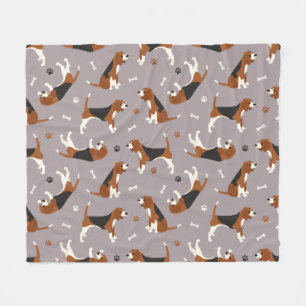 Cute Beagles Paws and Bones Gray Fleece Blanket