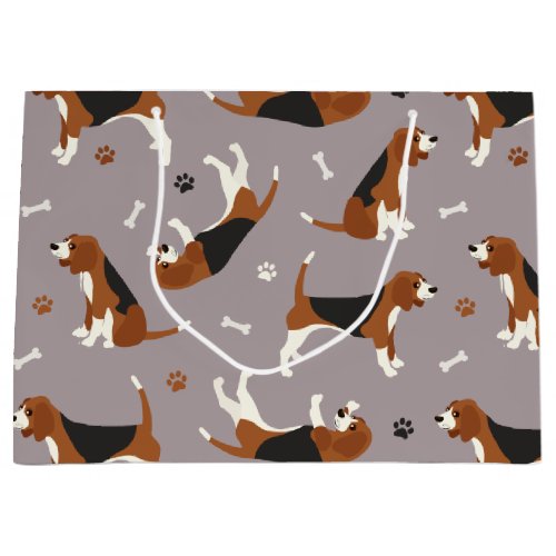 Cute Beagles Paws and Bones Gray Large Gift Bag