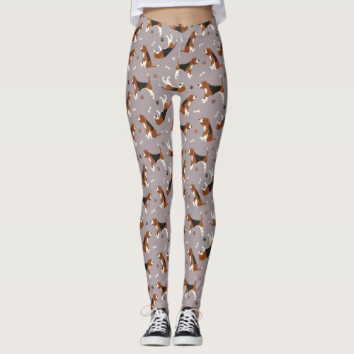 Cute Beagles Paws and Bones Gray Leggings