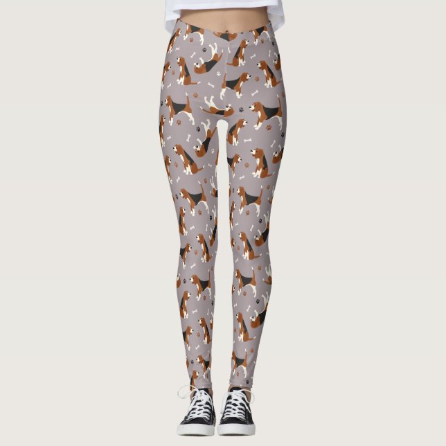 Cute Beagles Paws and Bones Gray Leggings (Front)