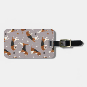 Cute Beagles Paws and Bones Gray Luggage Tag