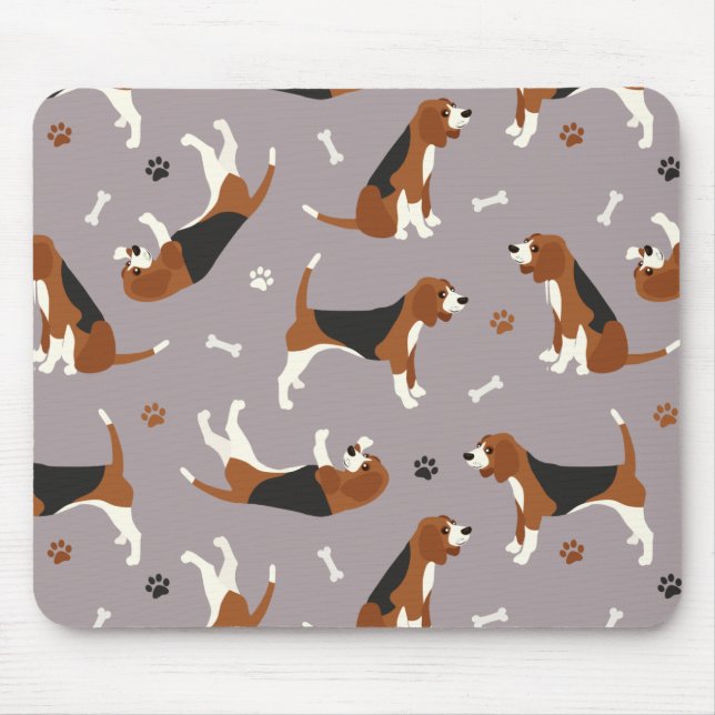 Cute Beagles Paws and Bones Gray Mouse Pad (Front)