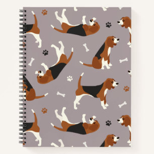 Cute Beagles Paws and Bones Gray Notebook
