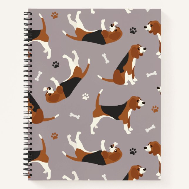 Cute Beagles Paws and Bones Gray Notebook (Front)
