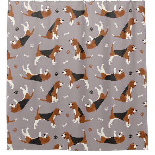 Cute Beagles Paws and Bones Gray Shower Curtain