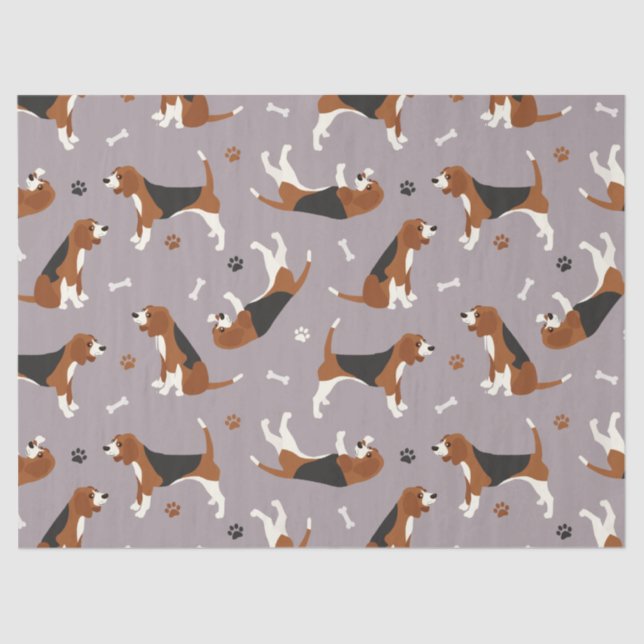 Cute Beagles Paws and Bones Gray Tissue Paper (Front)