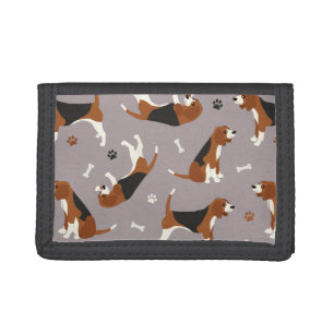 Cute Beagles Paws and Bones Gray Tri-fold Wallet