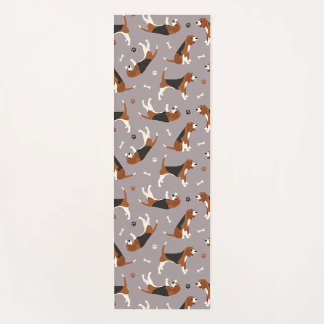 Cute Beagles Paws and Bones Gray Yoga Mat (Front)