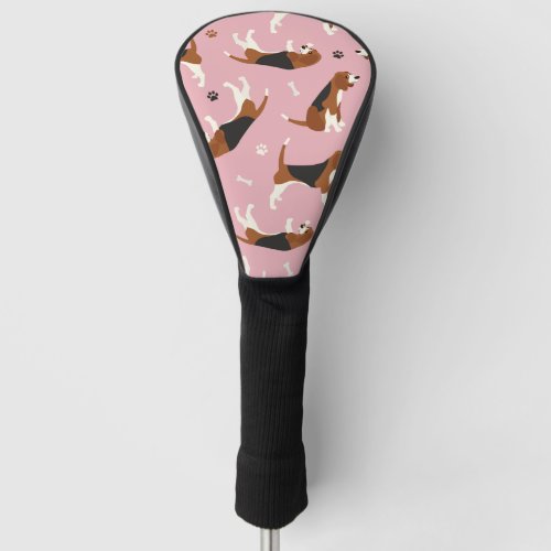 Cute Beagles Paws and Bones Pink Golf Head Cover
