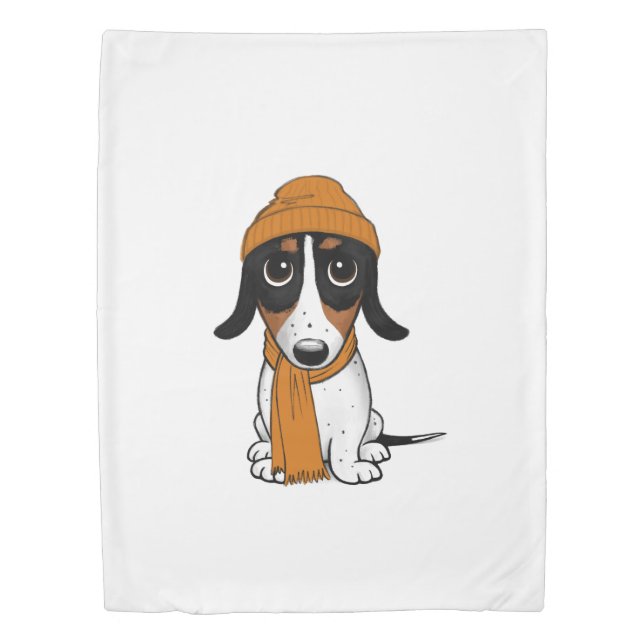 Cute Beanie Dog - Piebald Dachshund Cartoon Duvet Cover (Front)