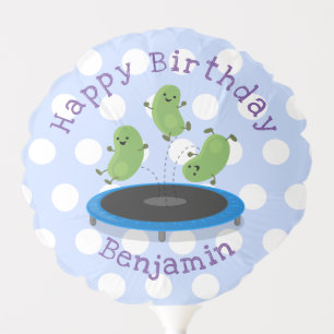 Cute beans jumping trampoline cartoon illustration balloon