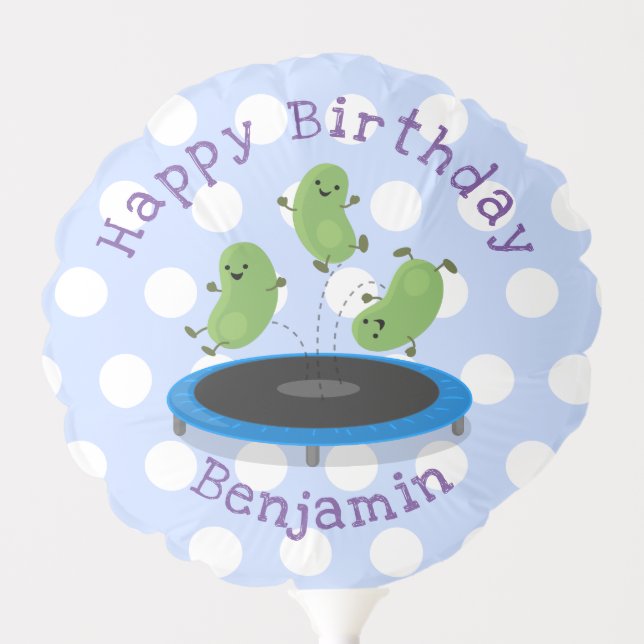 Cute beans jumping trampoline cartoon illustration balloon (Front)
