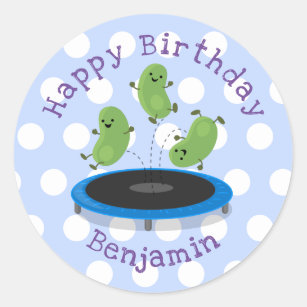 Cute beans jumping trampoline cartoon illustration classic round sticker