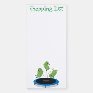 Cute beans jumping trampoline cartoon illustration magnetic notepad