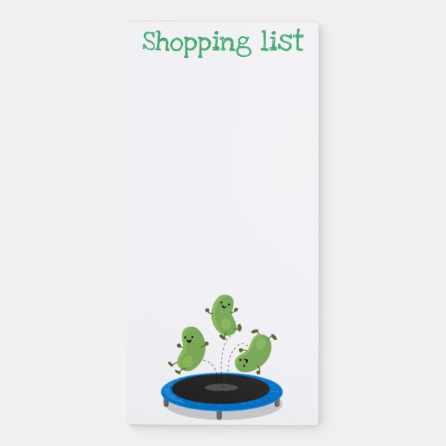 Cute beans jumping trampoline cartoon illustration magnetic notepad (Front)