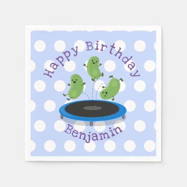 Cute beans jumping trampoline cartoon illustration napkins (Front)