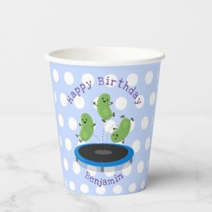 Cute beans jumping trampoline cartoon illustration paper cups