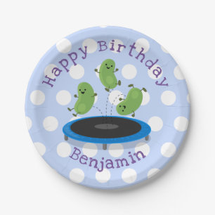 Cute beans jumping trampoline cartoon illustration paper plates