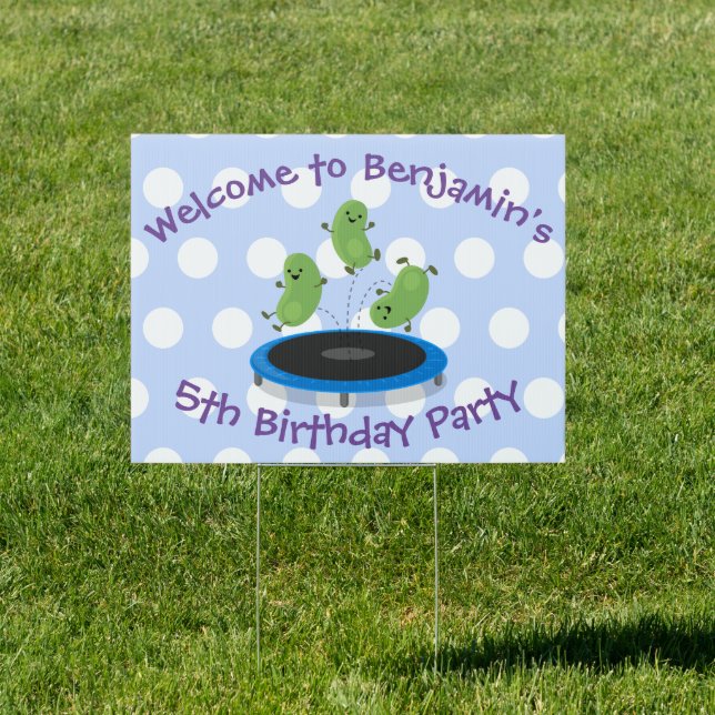 Cute beans jumping trampoline cartoon illustration sign (Insitu)