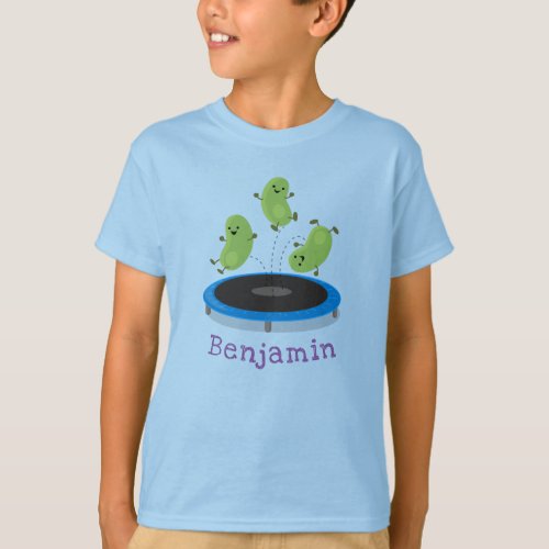 Cute beans jumping trampoline cartoon illustration T_Shirt