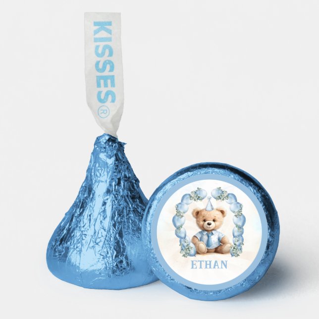 Cute Bear 1st Birthday Blue Favors Hershey®'s Kiss (Front)