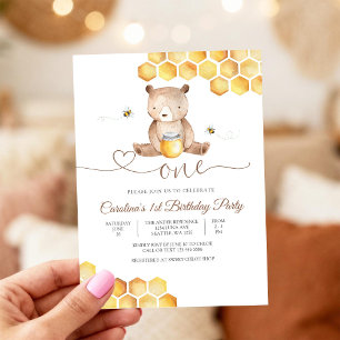 Cute Bear 1st Birthday Invitation