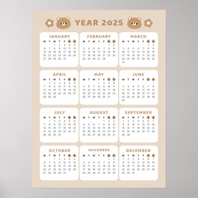Cute Bear 2025 Calendar Poster (Front)