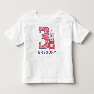 Cute bear 3rd birthday with name toddler T-Shirt