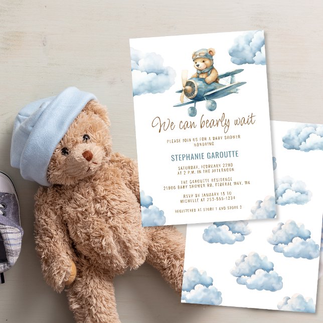 Cute Bear Airplane Blue Boy Baby Shower Invitation (Cute Bear Airplane Blue Boy Baby Shower Invitation
)