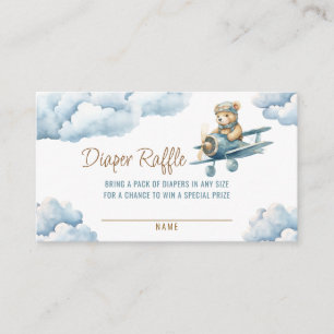 Cute Bear Airplane Blue Boy Diaper Raffle Enclosure Card