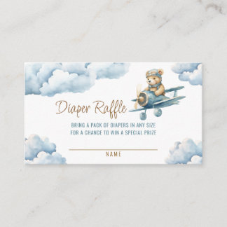 Cute Bear Airplane Blue Boy Diaper Raffle Enclosure Card