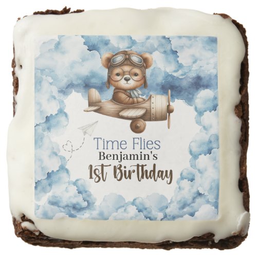 Cute Bear Airplane Boys 1st Birthday Brownie