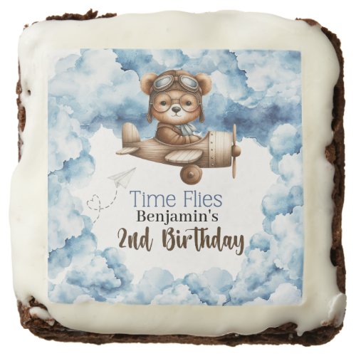 Cute Bear Airplane Boys 2nd Birthday Brownie