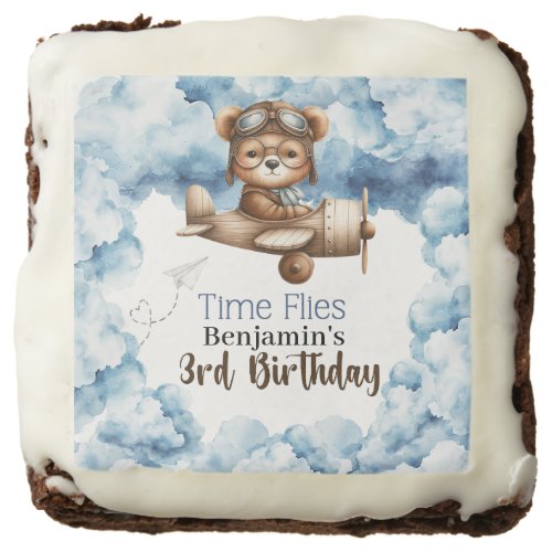 Cute Bear Airplane Boys 3rd Birthday Brownie