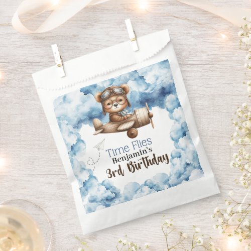 Cute Bear Airplane Boys 3rd Birthday Favor Bag